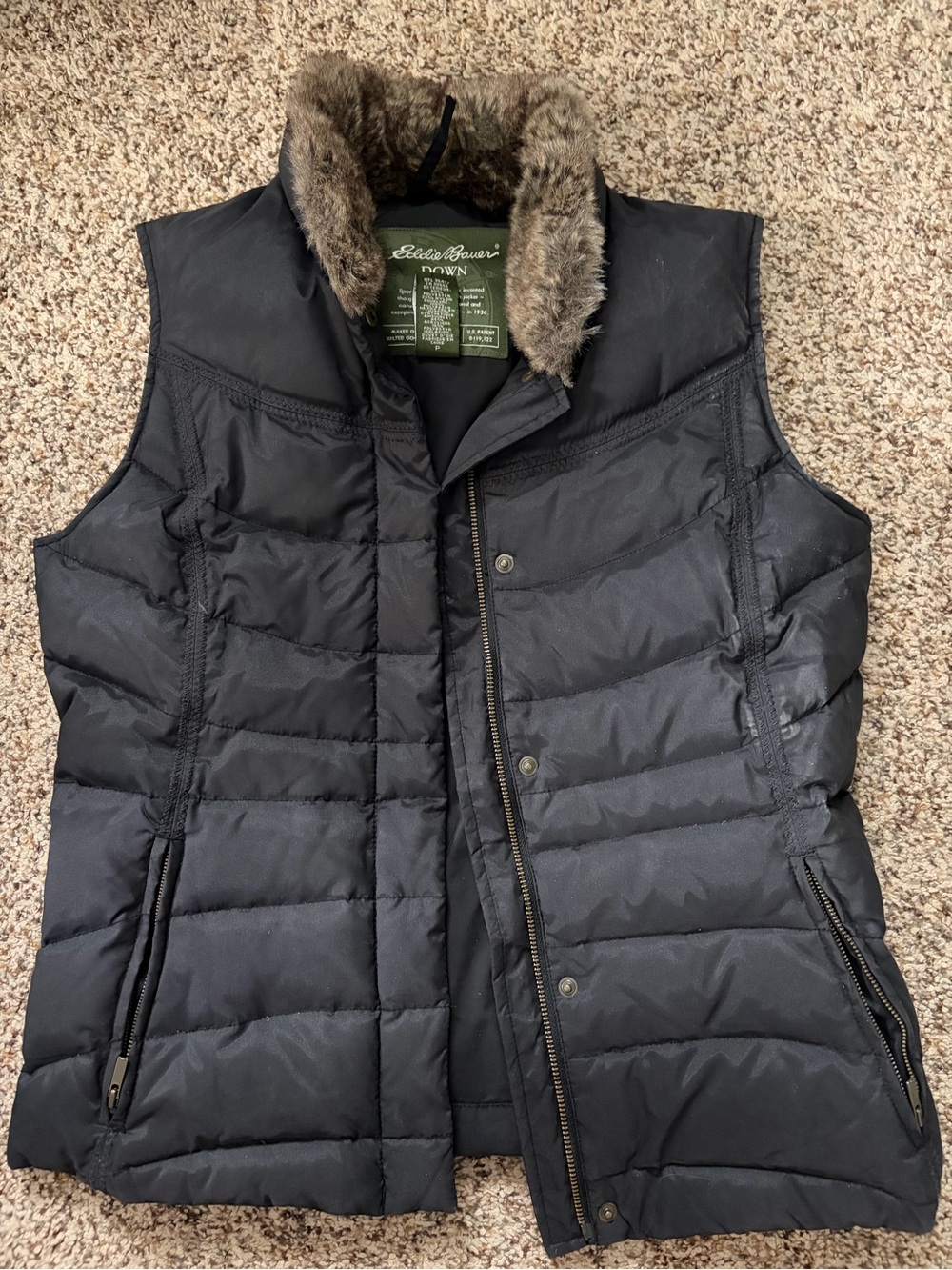 Eddie Bauer Black Down Jacket with Faux Fur Trim